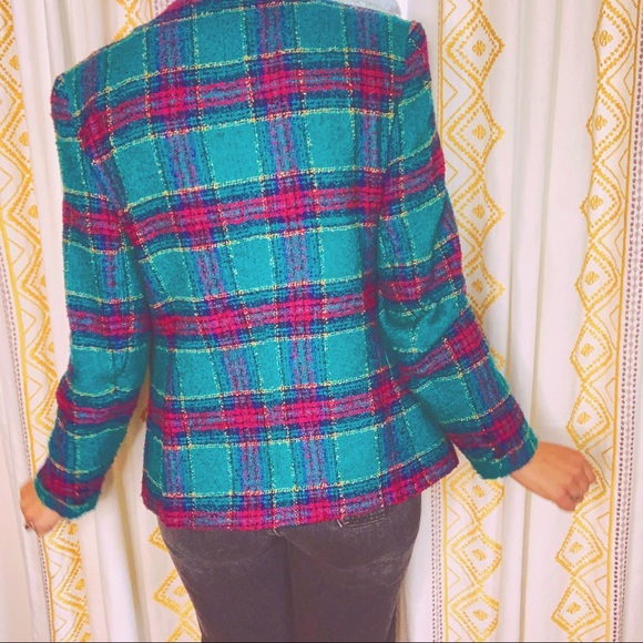 ❌SOLD❌ VTG 80s Colorful Plaid Wool Blazer size Small - Picture 9 of 15